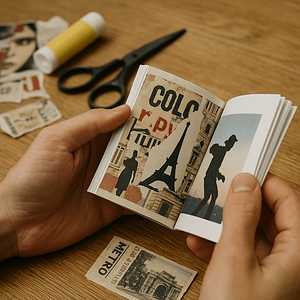 Flipbook collage urbain Paris, typographies et façades superposées.